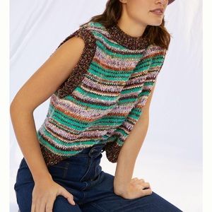 Maeve By Anthropologie Metallic Knit Multicolored Striped Sweater Vest One Size